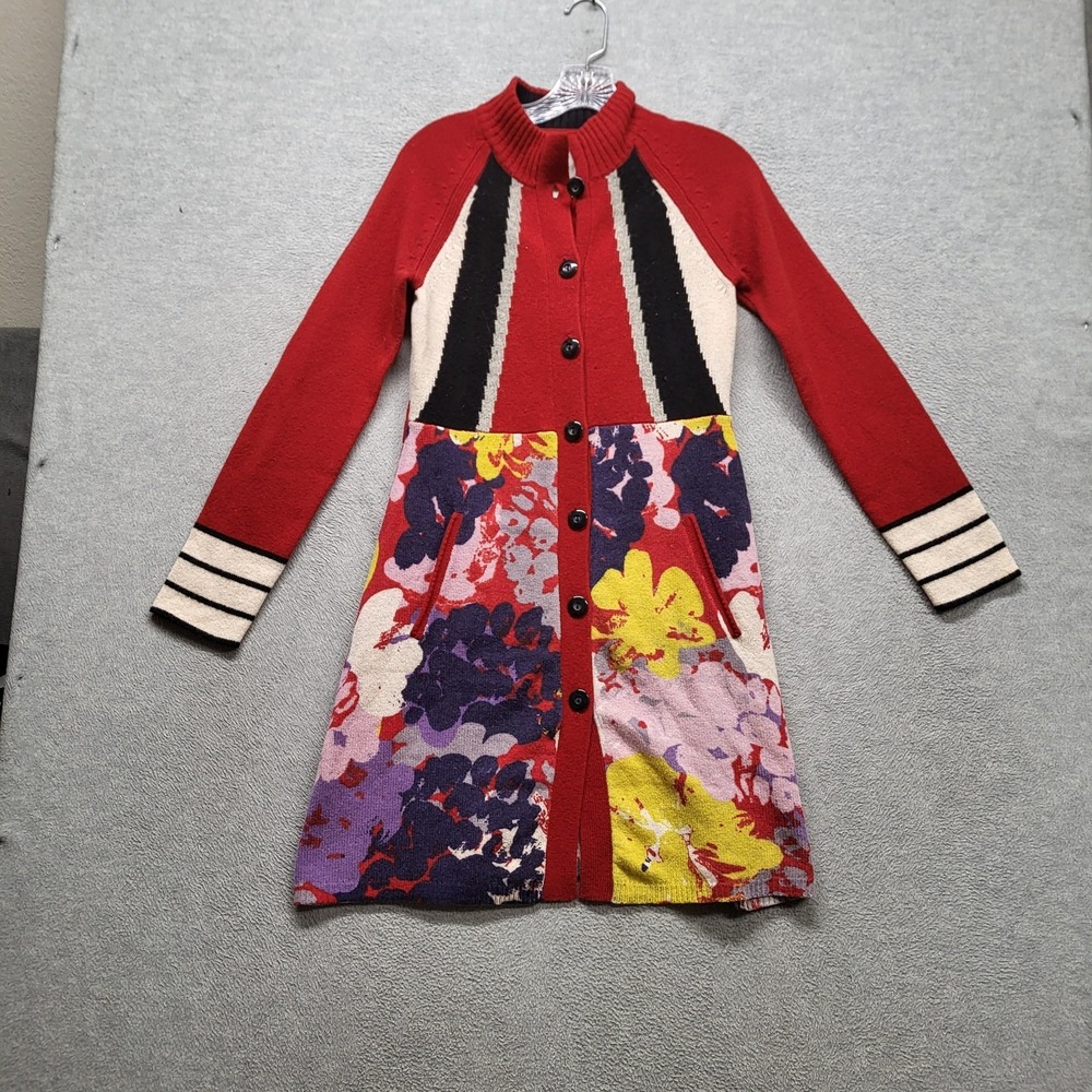Anthropologie Sparrow Women Dress  S Red Floral Cardigan Lambswool Hortensia
